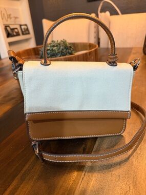 Zara Cream Canvas and Tan Leather Crossbody Bag